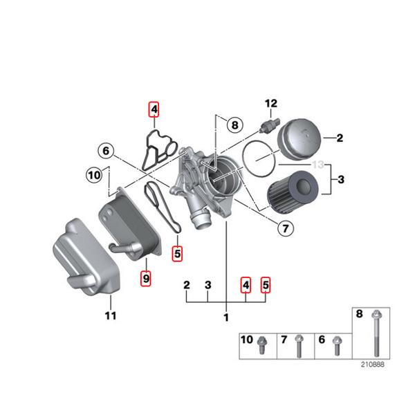 BMW F22 F23 E87 E63 F12 F13 220i 130i 630i 640i エンジンオイルクーラー ハウジングガスケット付 11427525333 11427537293 11428637820 | BMW | 01