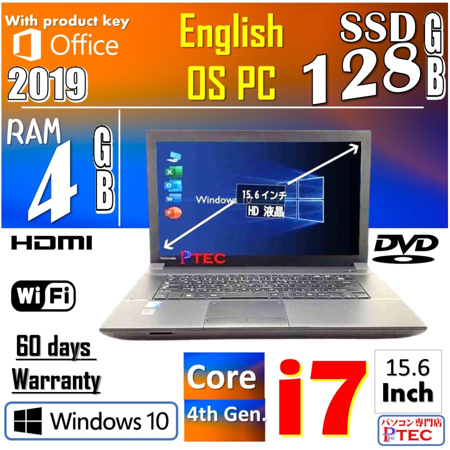 特売 Computer, Laptop OS English Memory Installed, 2019 Office Microsoft GHz, 2.60 -4610M i7 Core B654/M] [Satellite GB 128 SSD 4GB, Windowsノート