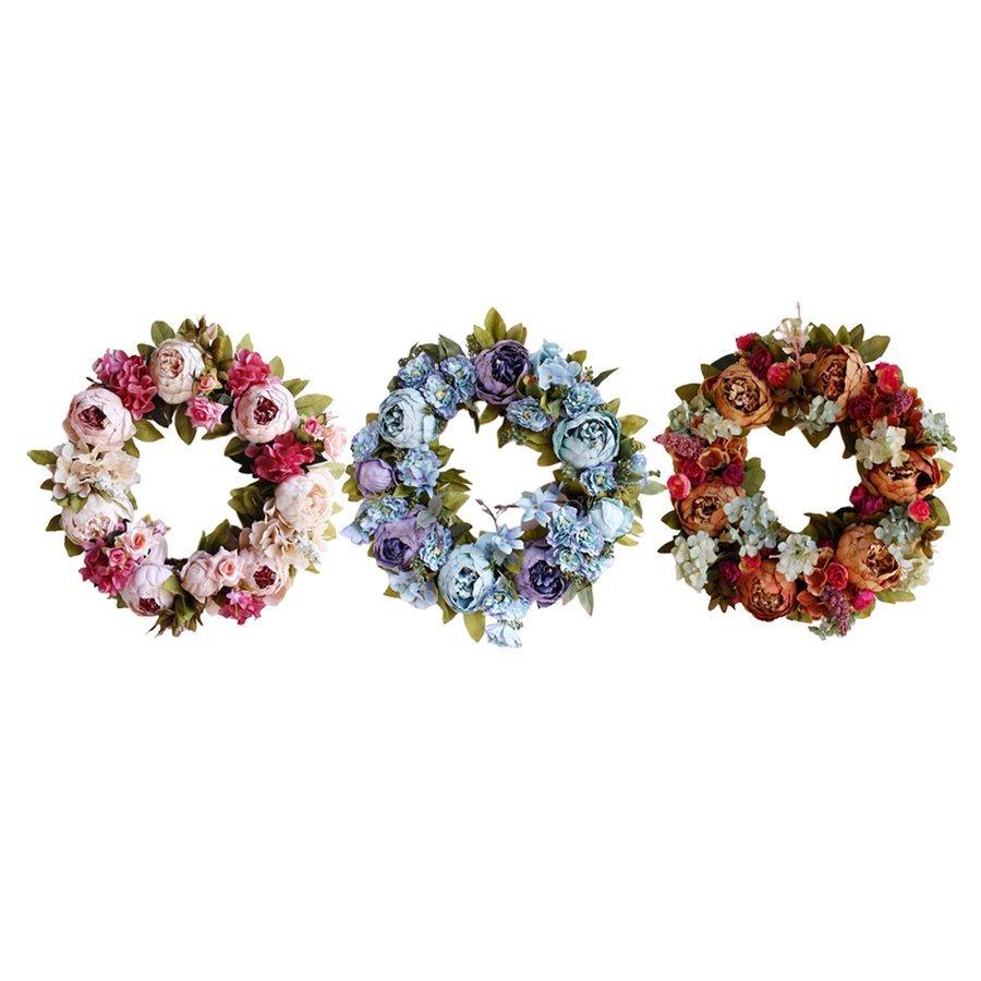 3xシルク人工牡丹フラワーリースフローラルガーランドウォールウィンドウ飾り