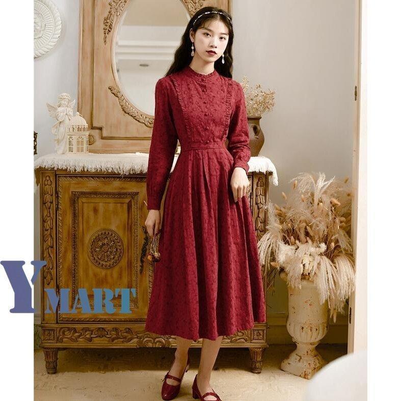 ワンピース レトロ レディース 春 ロング丈ワンピース 大人 学院風 パーティドレス 結婚式 ワンピース式 カジュアル お呼ばれ 二次会 女子会 長袖