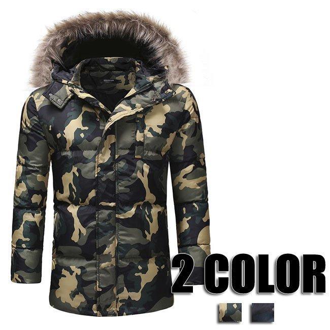 ジャケット メンズ 迷彩 ロング 暖かい フード付き ジャケット ブルゾン 中綿ジャケット 中綿 アウター 防寒 秋冬 迷彩 ロングジャケット 2色