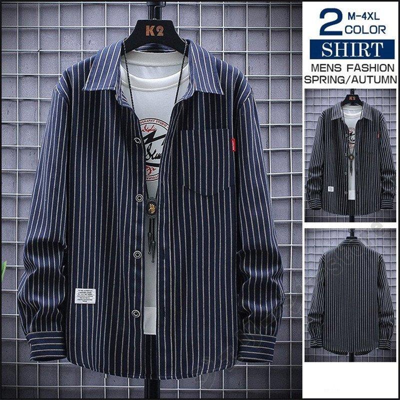 ジャケット シャツジャケット ストライプ柄 アウター メンズ 服 春 秋 長袖 メンズファッション パーカー 長袖 シャツ マウンテンパーカー ブル