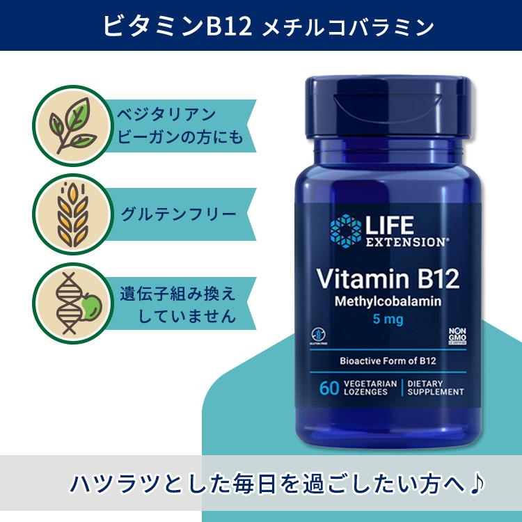 ライフ エクステンション ビタミン B12 メチルコバラミン 5mg 60粒 トローチ Life Extension Vitamin B12 Methylcobalamin 5 mg｜proteinusa｜02