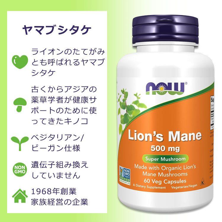 ナウフーズ ヤマブシタケ 500mg 60粒 ベジカプセル NOW Foods Lion's