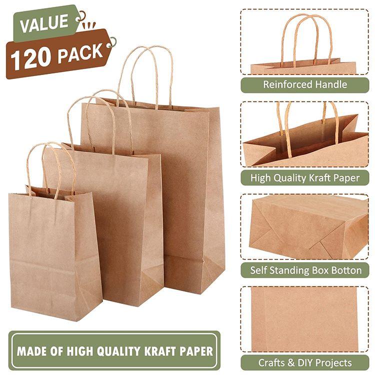 オリジナル ブラウン ペーパーバッグ 持ち手付き 120枚 TOMNK 120pcs Brown Paper Bags with Handles