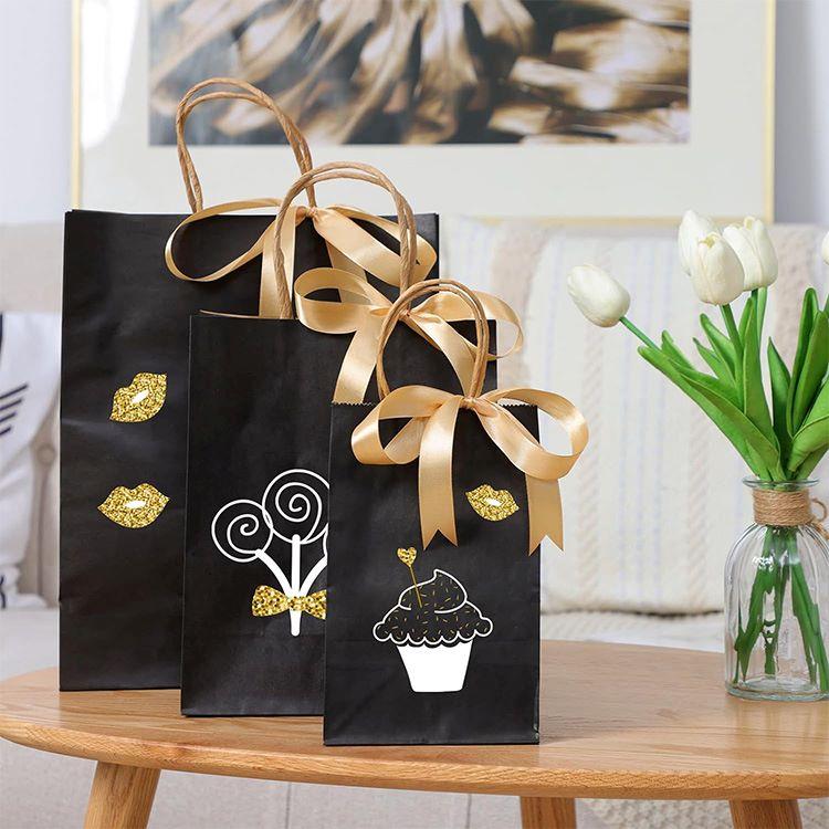 ブラック ペーパーバッグ 持ち手付き 120枚 TOMNK 120pcs Black Paper Bags with Handlesの画像