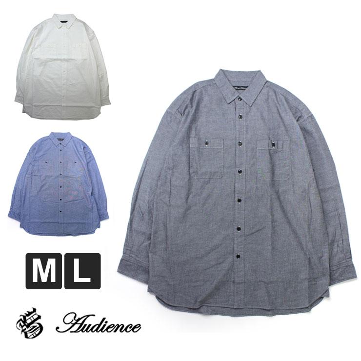 Audience オーディエンス 日本製 播州織 ダンガリー レギュラーカラー ボクシーAライン 長袖ワークシャツ AUD6581 | Audience