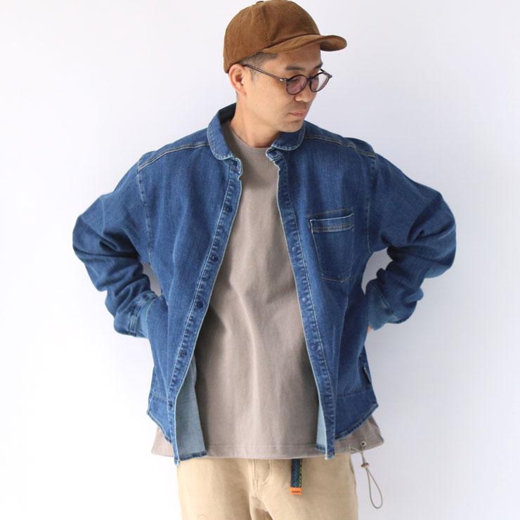 Canaria Style ストレッチデニムシャツカラージャケット Canaria Style】ストレッチデニムシャツカラージャケット