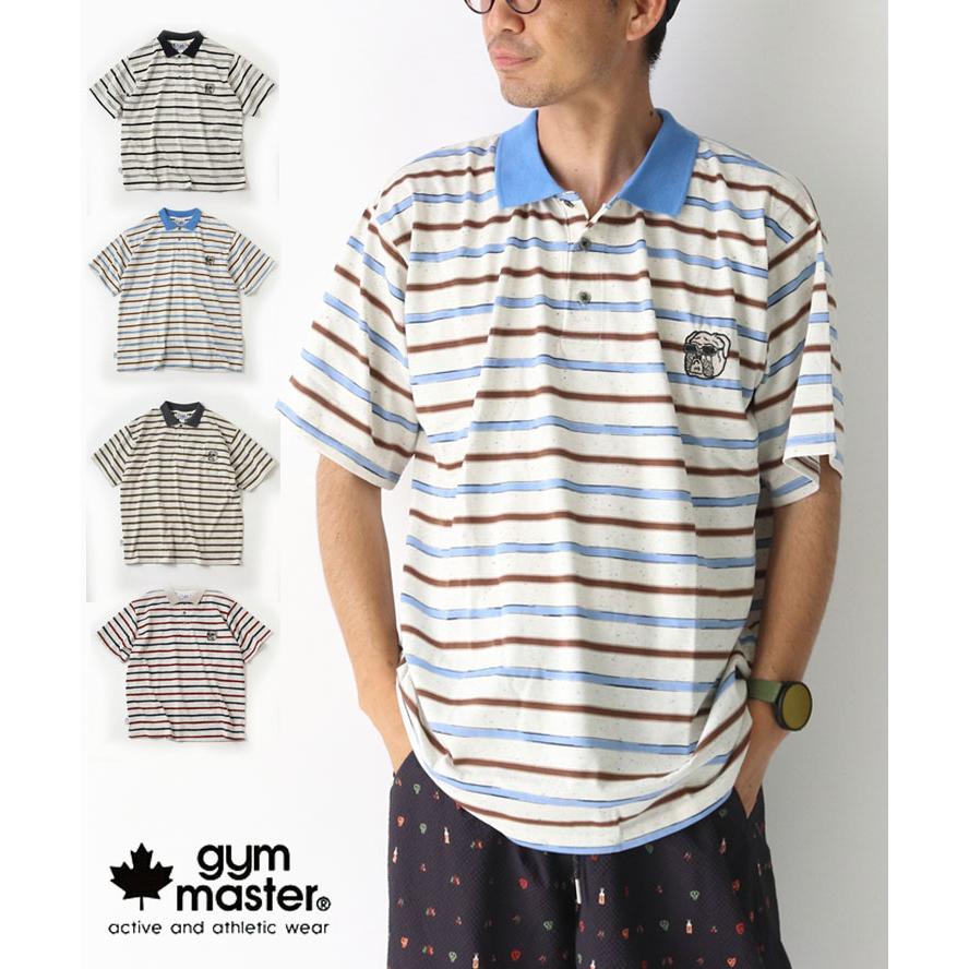 gym master ジムマスター ブルドック刺繍 ボーダー ポロシャツ ヘンリーネック 半袖 大きいサイズ G521742 | gym master
