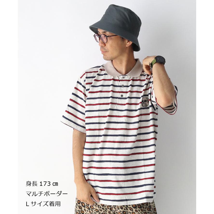 gym master ジムマスター ブルドック刺繍 ボーダー ポロシャツ ヘンリーネック 半袖 大きいサイズ G521742 | gym master | 05