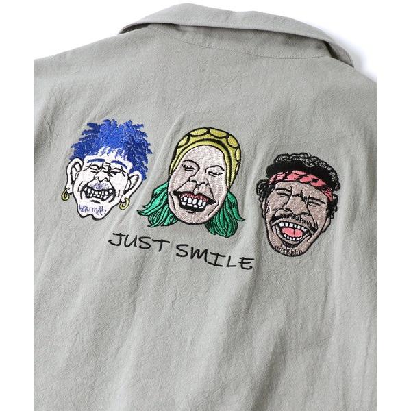 gym master ジムマスター シャツ メンズ 半袖 夏用 JUST SMILE 刺繍 オープンカラーシャツ 軽い 涼しい カジュアル G721749 | gym master | 08