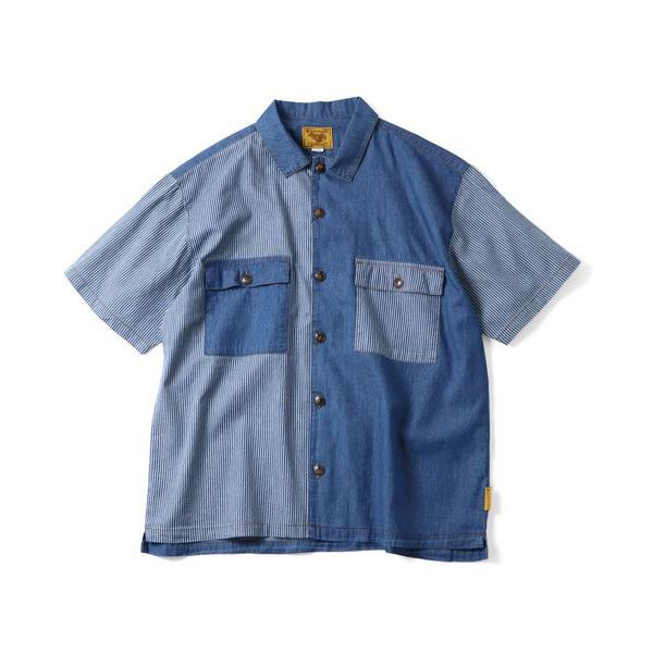 シャツ メンズ 春夏 gym master ジムマスター 半袖デニムシャツ G721751 ライトデニム ヒッコリー コットン カジュアル | gym master | 07