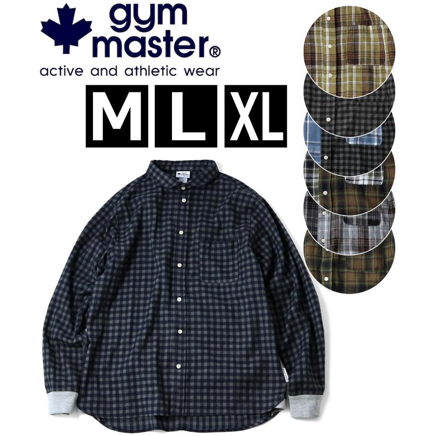 gym master ジムマスター 2WAYショールカラー チェックネルシャツ G833743 長袖 チェックシャツ フランネルシャツ バンドカラー 厚手 コットン | gym master