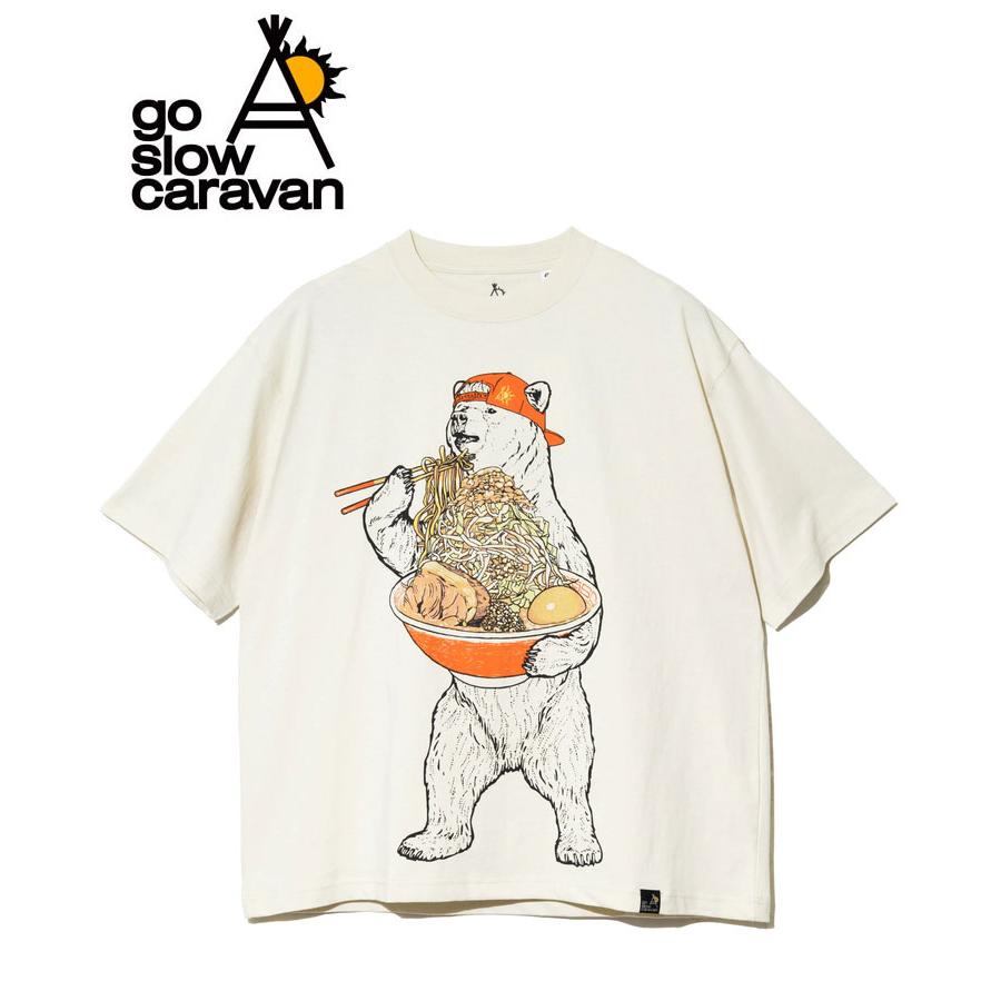 go slow caravan ゴースローキャラバン Tシャツ USA/C 豪快盛りラーメンクマ BIG TEE 361917 ビッグTシャツ オーバーサイズ プリントT コットン | go slow caravan