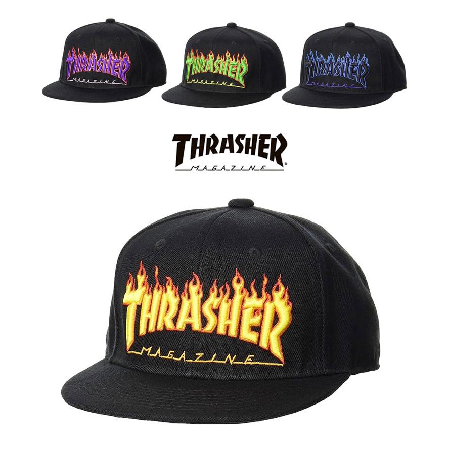 THRASHER スラッシャー FLAME LOGO ポリエステルサージ 平つばキャップ THR-C05 レディース メンズ ブランド 帽子 刺繍キャップ 秋 冬 秋冬 | THRASHER