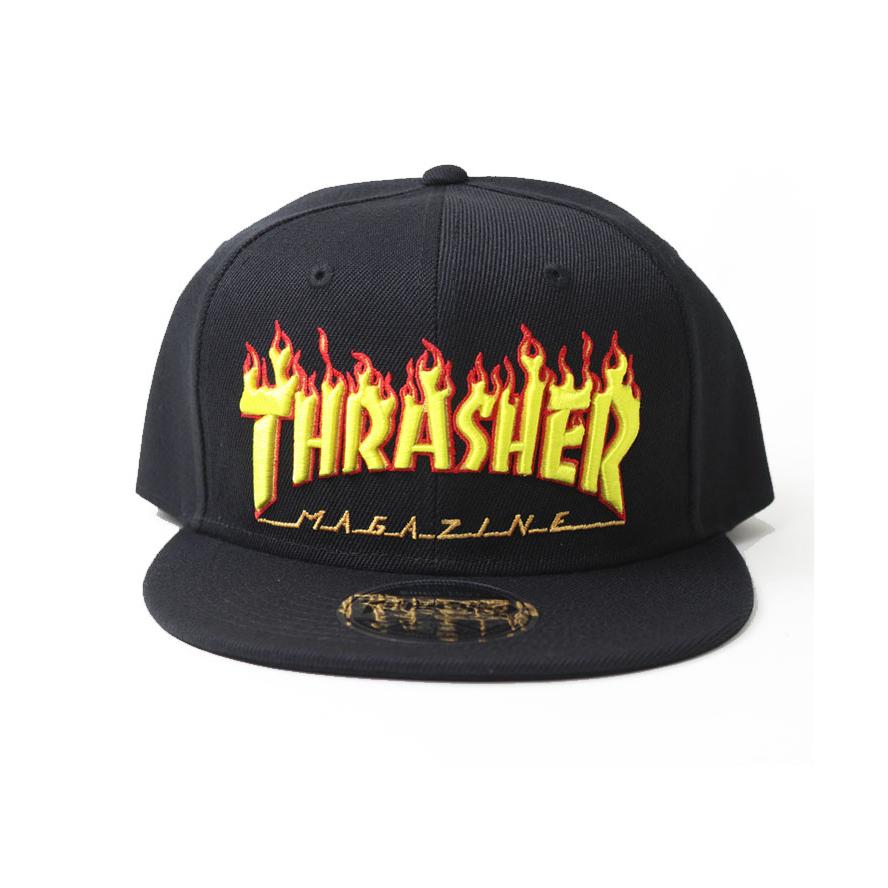 THRASHER スラッシャー FLAME LOGO ポリエステルサージ 平つばキャップ THR-C05 レディース メンズ ブランド 帽子 刺繍キャップ 秋 冬 秋冬 | THRASHER | 05