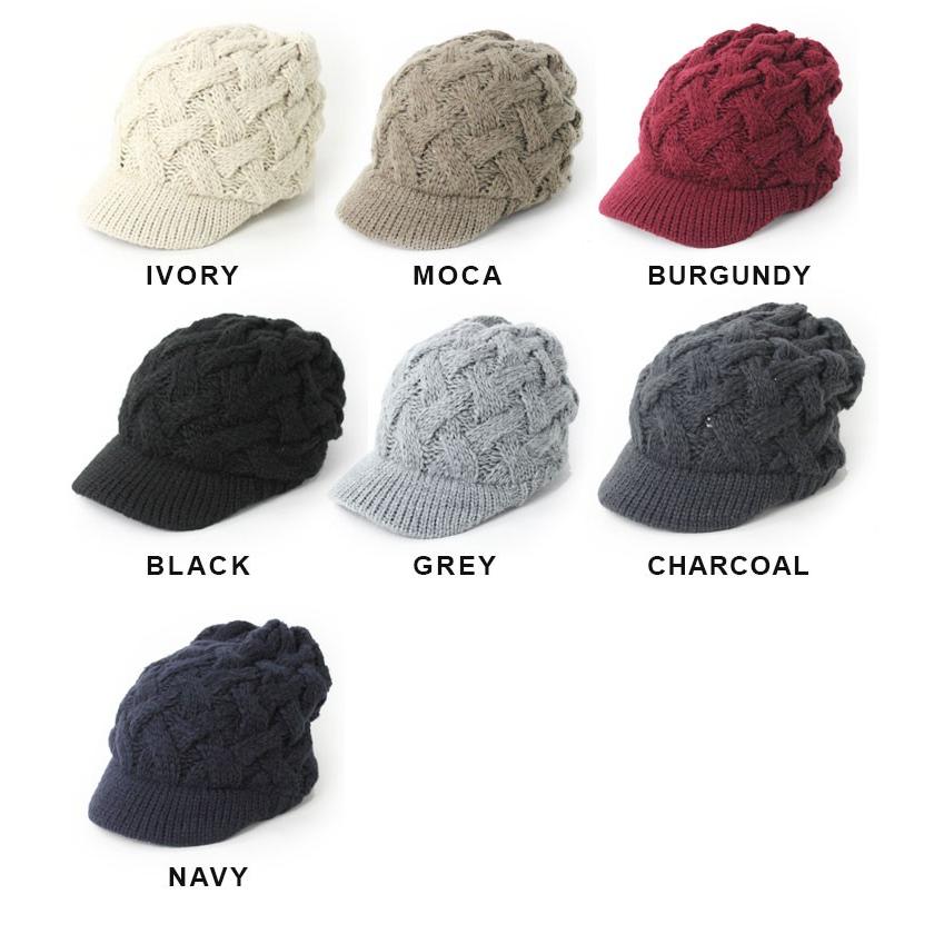 ニットキャスケット 帽子 レディース キャスケット つば付きニット帽  レトロ ケーブル編み ショート | protocol | 03
