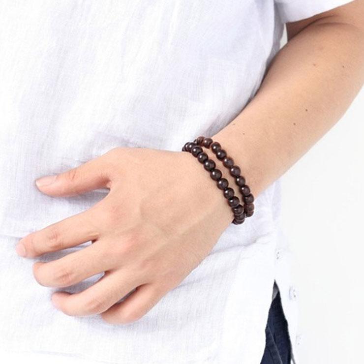 木製ビーズ ブレスレット 数珠 木 シンプル ゴム メンズ レディース | protocol