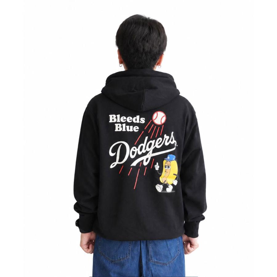 NEW ERA ニューエラ スウェット プルオーバー フーディー ロサンゼルス・ドジャース Bleeds Blue Hot Dog 15129290 パーカー MLB 11オンス 裏毛 刺繍 ブラック | NEW ERA | 02