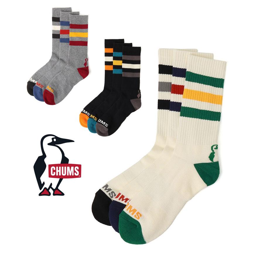 チャムス ソックス 靴下 CHUMS 3Pブービーミディアムソックス 3P Booby Medium Socks CH06-1129  メンズ レディース ３足セット 秋 冬 秋冬 | CHUMS