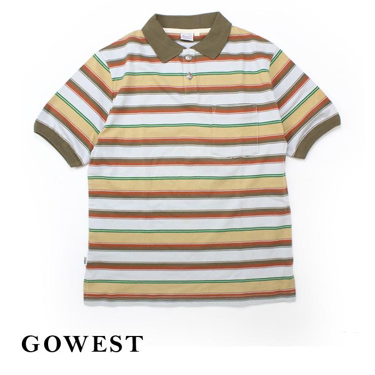 GOWEST ゴーウエスト コンチョ ボタン 半袖 ボーダー 半袖 ポロシャツ  GW-4343 | GOWEST