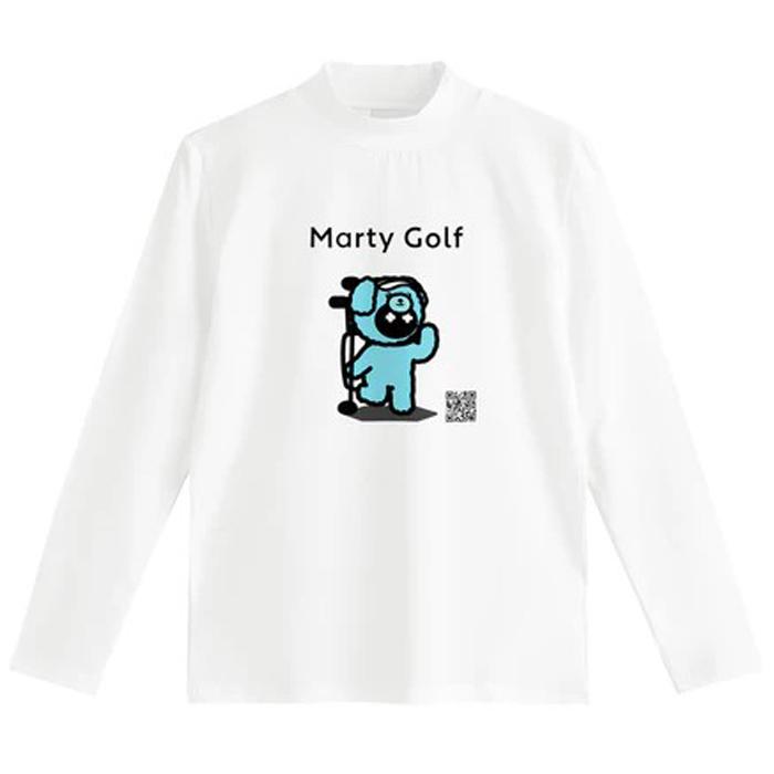 Marty Golf Club モックネックシャツ ホワイト レディースS Marty Golf バシキマプードル Mock ロングスリーブ (159) (white/black