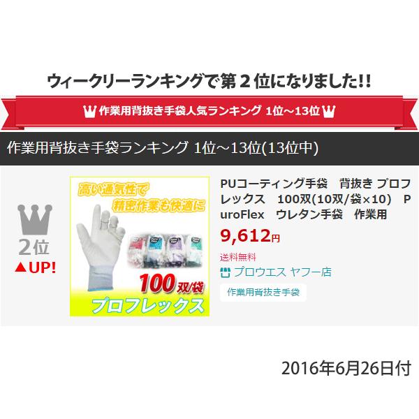 PUコーティング手袋　背抜き プロフレックス　100双(10双/袋×10)　PuroFlex　ウレタン手袋　作業用｜proues｜03