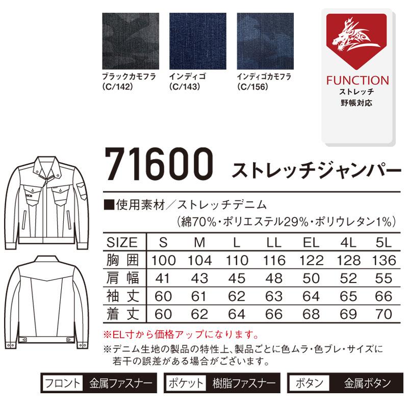 自重堂 Z-DRAGON 71600 ストレッチジャンパー デニム カモフラプリント