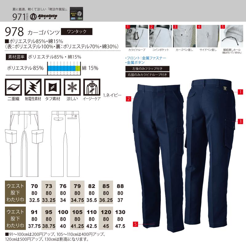桑和 978 ワンタックカーゴパンツ 110サイズ ネイビー(1) Absolute GEAR |b03 SOWA 桑和 春夏 Absolute GEAR 978 カーゴパンツ 作業服 作業着 : プロ