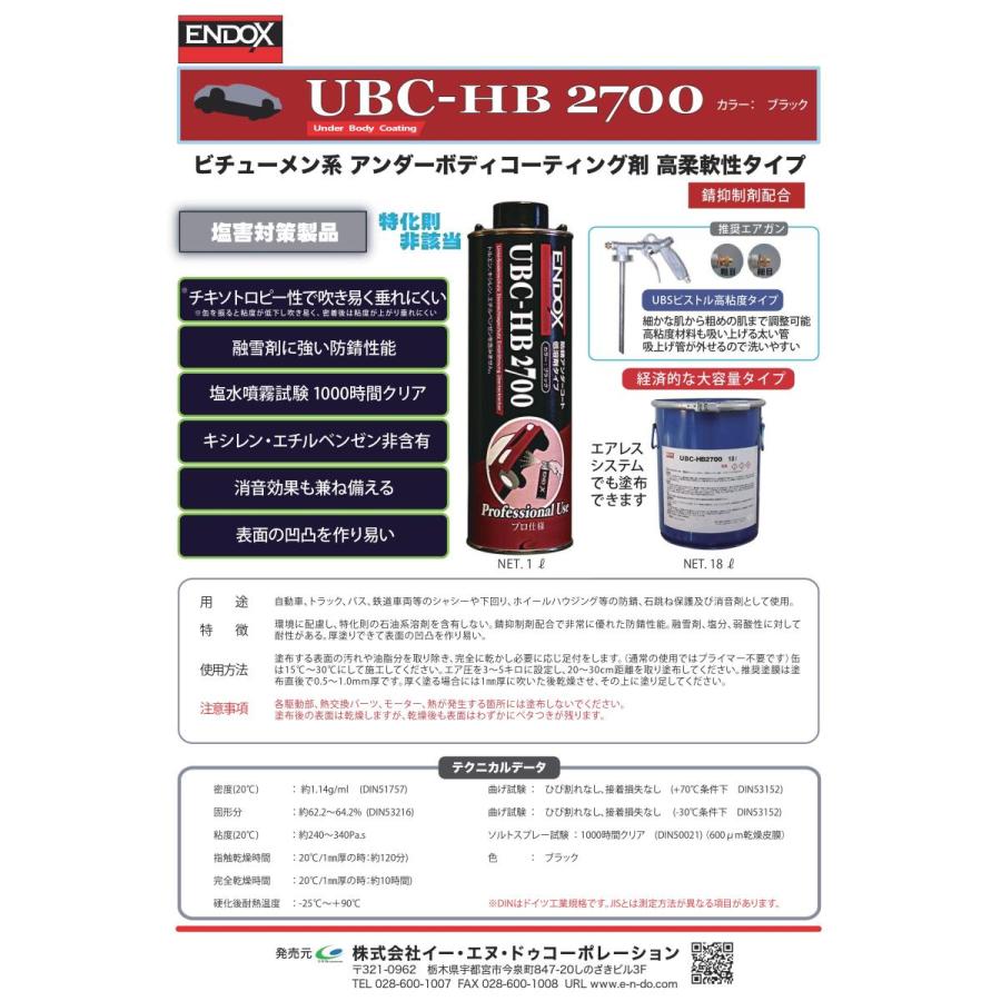 ENDOX エンドックス UBC-HB2700 ブラック 1L アンダーコート