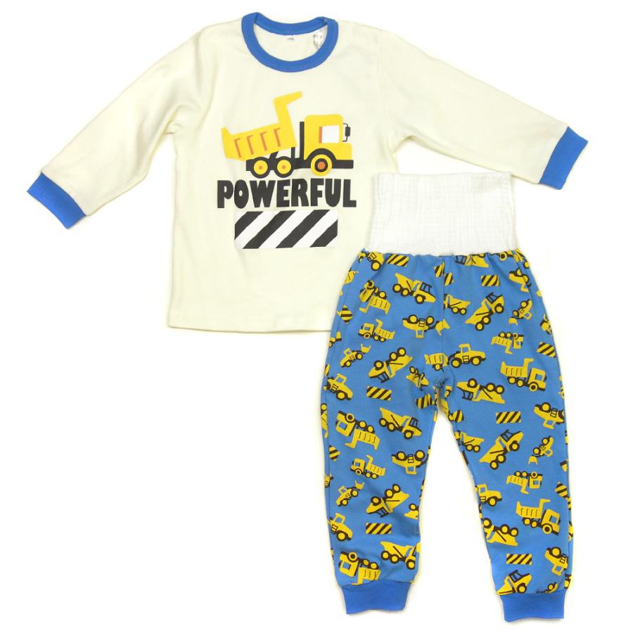 パジャマ 腹巻付き 部屋着 上下セット 長袖 綿100% クルマ柄 働く車