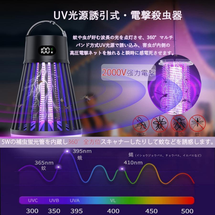 電撃殺虫器 捕虫器 蚊取り器 コバエ取り機 屋外 業務用 小型 IPX5防水 蚊取りライト 360°強力蚊除け 電撃殺虫機 家庭用 LED誘虫灯｜psg30store｜04