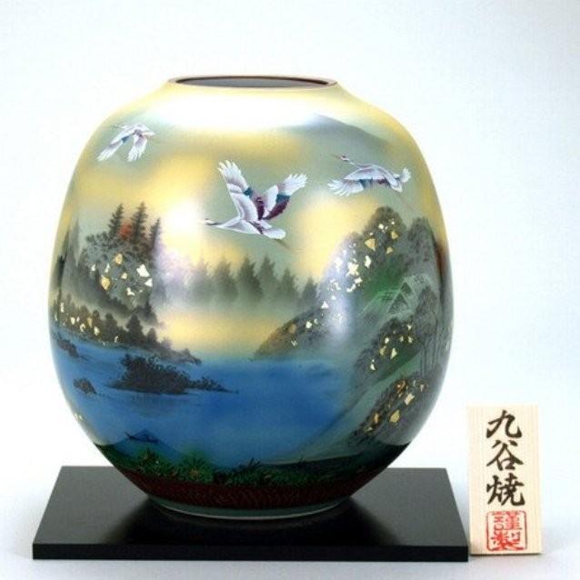 石川県伝統工芸 九谷焼 8号花器 金箔鶴山水＜ギフト プレゼント 誕生日