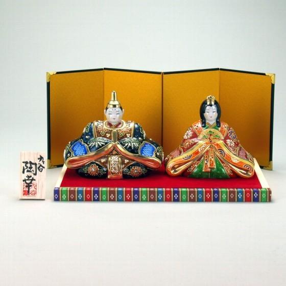 九谷焼 雛人形 5号 鹿の子盛 台・敷物・屏風・木札付 10×15.5×12cm