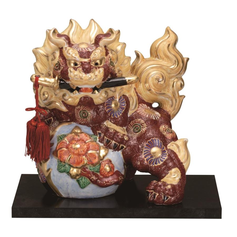 九谷焼 獅子 台座付き-