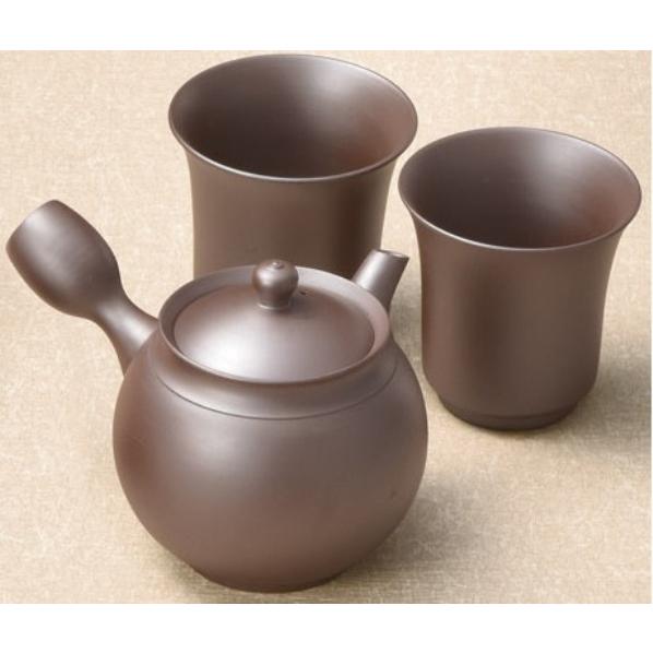 萬古焼 伝統工芸士 舘 正規 睦揃 丸肩月無地 急須/湯呑セット 共茶こし