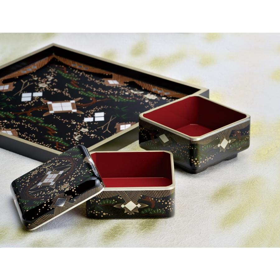 重箱　会津塗り　木製 漆器　外黒漆中朱漆蒔絵の技を結集した逸品新品 会津漆器 重箱・会津塗 黒 4.0 小重 会津絵Silver&Gold（漆）＜お正月