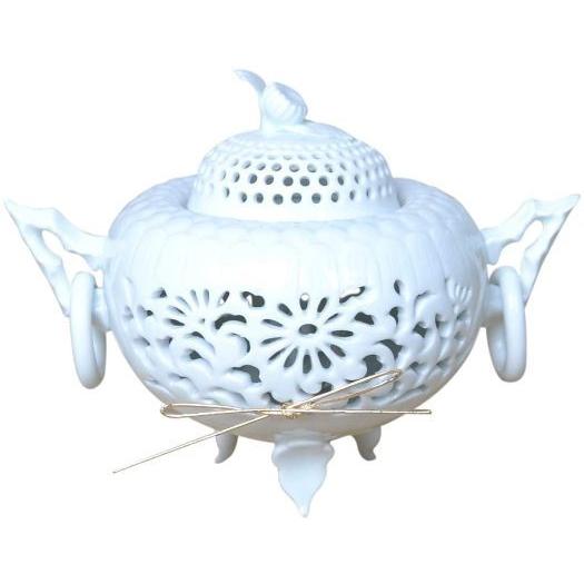 有田焼 白磁彫野菊香炉 お部屋のインテリアにも 104 Y21 虹八 アロマグッズ Kohya