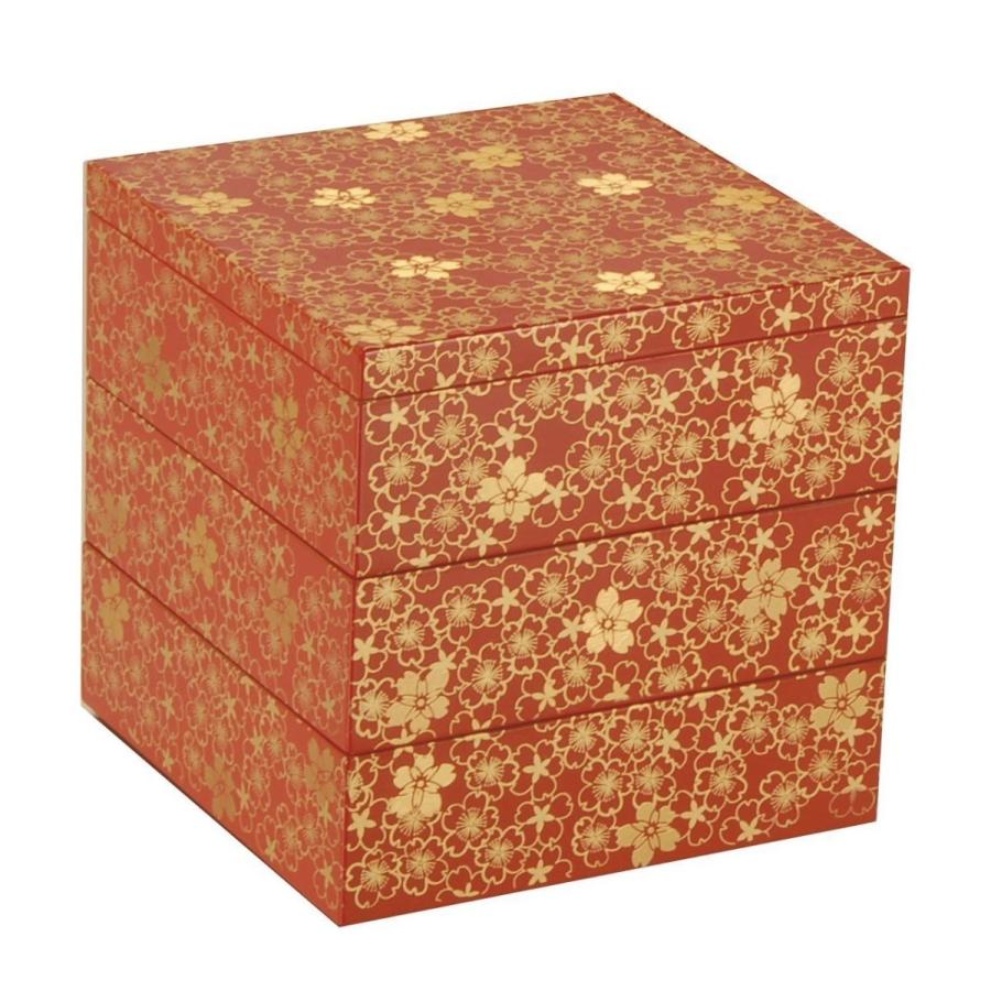 漆器 重箱 日本製 山中漆器 重箱 桜づくし5.0三段重（朱）（A） サイズ：