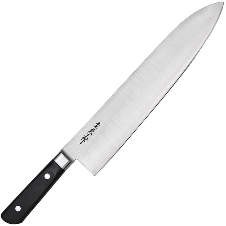 洋出刃包丁 黒合板 日本鋼 ツバ付き 日本製 本匠兼正 包丁 黒柄洋出刃 300mm 全鋼ツバ付 E21 : 虹八 kohya