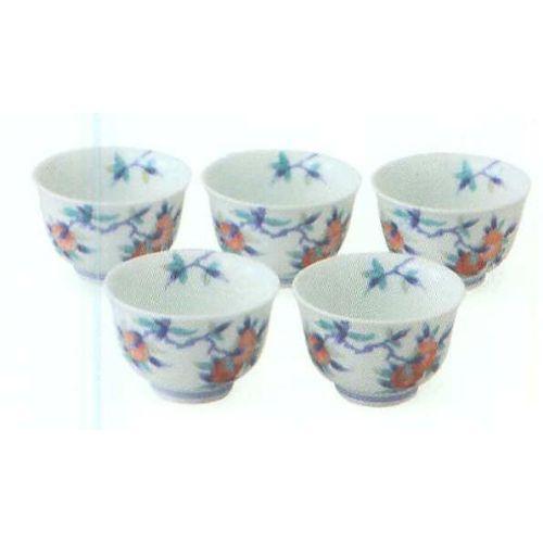 波佐見焼　染錦ざくろ　仙茶揃　S14-11491　木箱　φ9×6cm　180ml