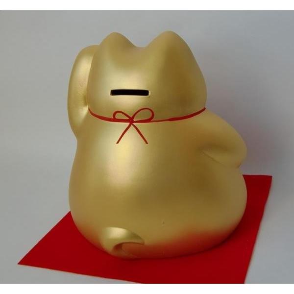 四日市ばんこ焼 萬古焼【日本製】 風水 招き猫 ジャンボ貯金箱 金