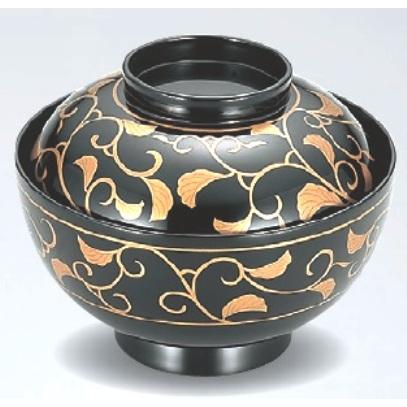 越前塗師細工 唐草 吸いもの椀 φ12.4×9.8珊 汁椀-食器