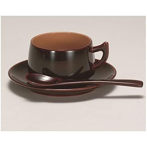 越前塗師細工 溜 デミタスコーヒーカップ ソーサー・スプーン付 約90ml 8×6.5×4.3珊 食器、グラス、カトラリー-茶器-キッチン、日用品、文具