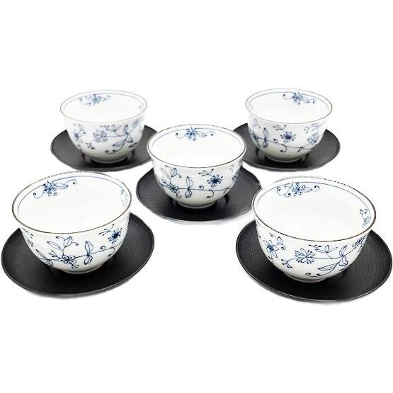美濃焼　前畑陶器　『花唐草』　お茶茶碗　5客　中皿　5枚 美濃焼/JAPAN 湯呑 線唐草 茶托付湯呑5客揃 : 虹八 kohya - 通販