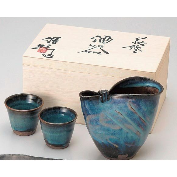 萩焼 山根清玩 青萩 冷酒器揃 サイズ：徳利 約550ml 径14 × 8 12.5 盃