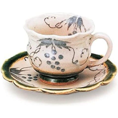 玉山窯 織部ぶどう コーヒー碗皿 【カップ&ソーサー 美濃焼】 : 虹八