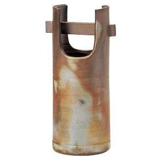 備前焼 岡田康次郎 桟切焼 手桶花入 サイズ：高23cm M54400100-849