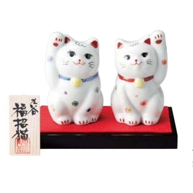 伝統工芸九谷焼 水玉3.3号ペア招き猫　招猫