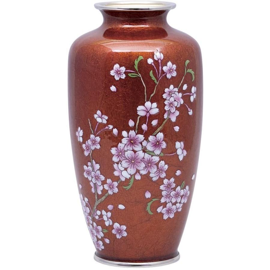 七宝焼 80号並 赤地さくら(銀彩)花瓶　109-20<花瓶　花器　インテリア　癒し　フラワーベース　プレゼント＞